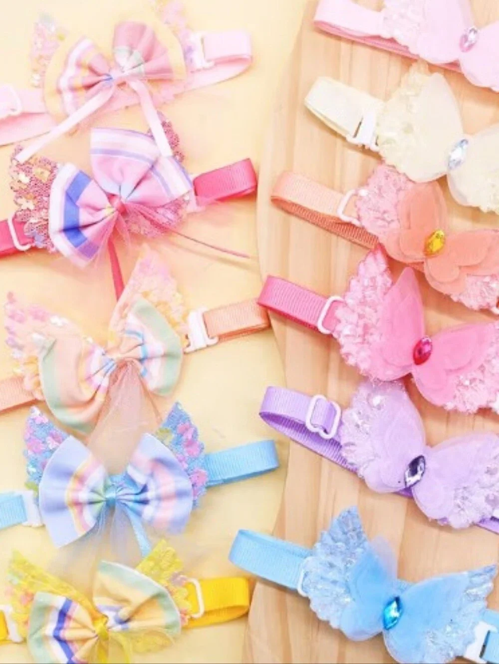 Pet Crystal Gem Bow Collar Accessory - Pink 3 Pc